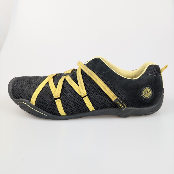 J-41 Adventure On Shoes Womens 8.5M Black Yellow Slip On Casual Sneakers Granola - Picture 1 of 8